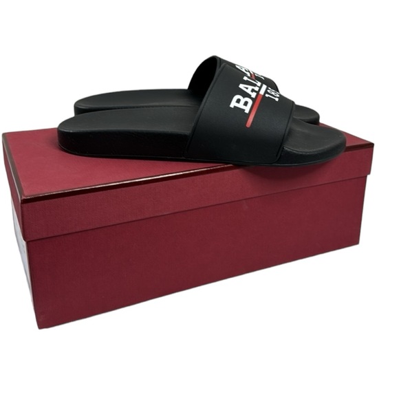 BALLY NWT MEN’S BLACK WHITE RED SLIDES SANDALS SIZE 11 / 44 MADE IN ITALY - Picture 9 of 9